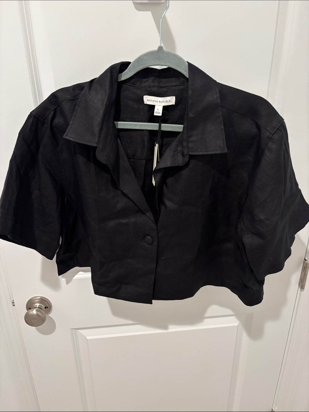 Banana Republic Black Cropped Short-Sleeve Jacket LINEN